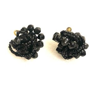Vintage Screw On Earrings - Black Sparkle